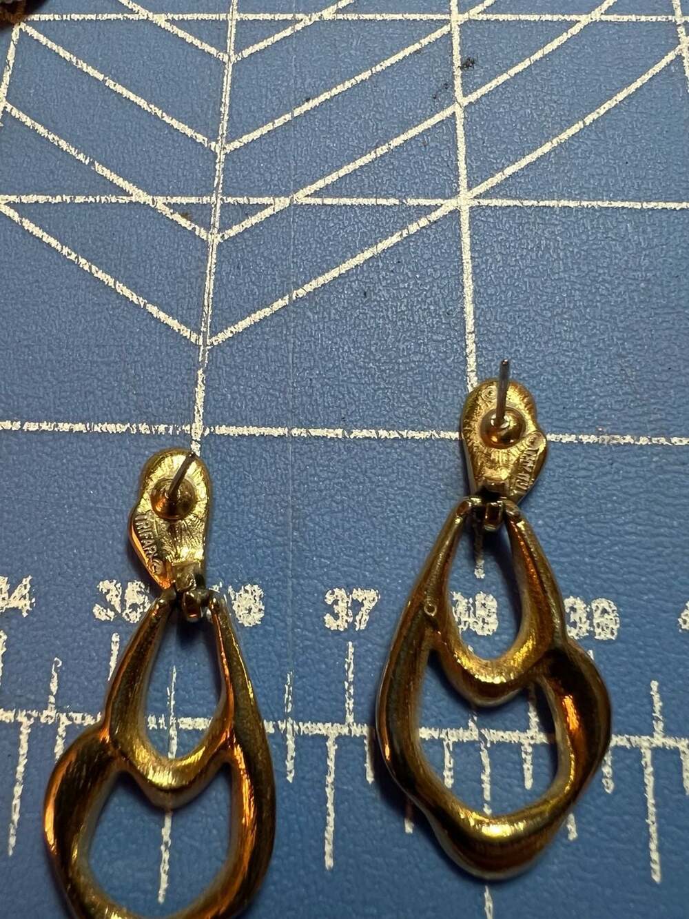 Vintage Trifari Gold Tone Double Drop Open Work Dangle Earrings